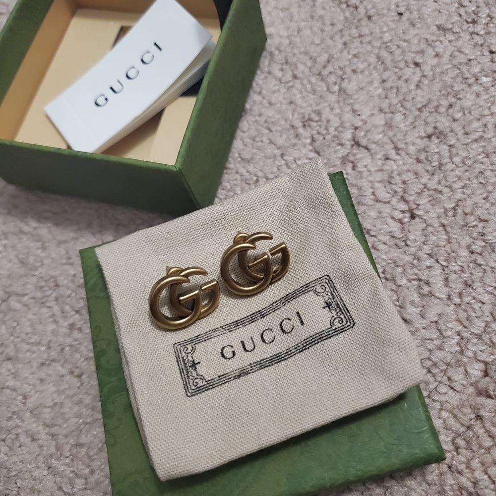 Authentic GUCCI GG MONOGRAM LOGO STUD EARRINGS